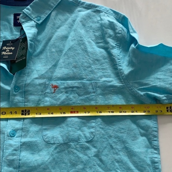 Artistry in Motion slim fit linen buttons down shirt size L teal blue - Picture 8 of 12